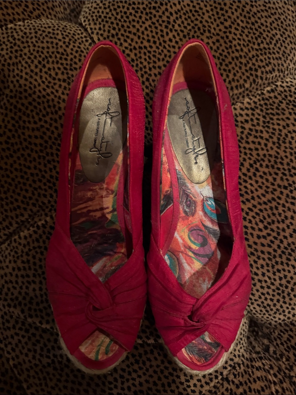 Bright Red Peep-Toe Wedge Heels - Designer Signature Insole